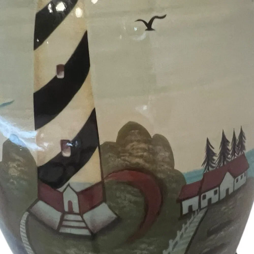 Lighthouse Table Lamp Coastal Nautical Ceramic Beach House Decor Standout Art